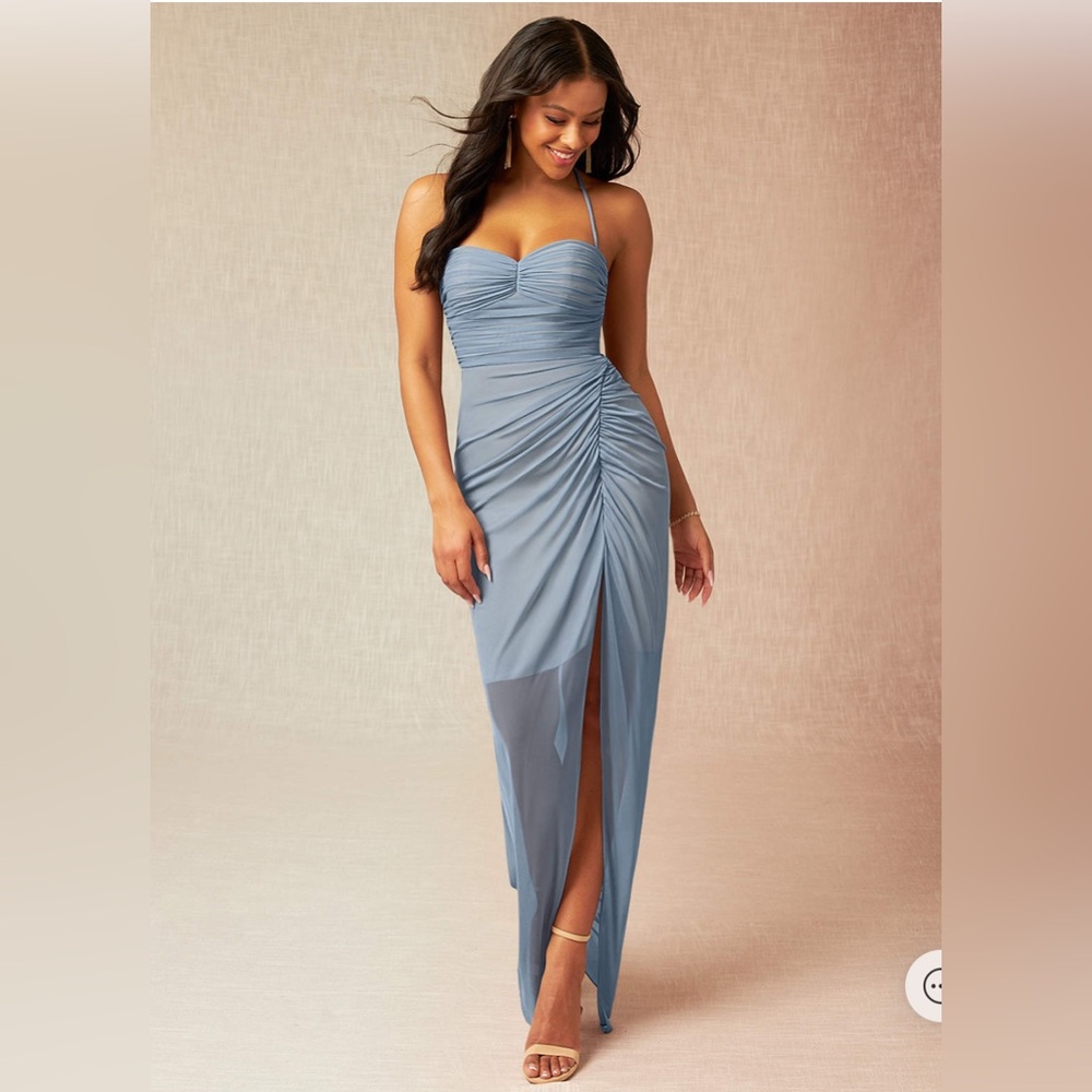 AZAZIE ASLAY Dusty Blue Sheath Sweetheart Neckline Mesh Dress - Size 12